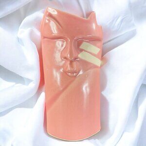 Hand Made Studio Art Pottery Pink Glazed Vase Vessel With Anthropomorphic Face